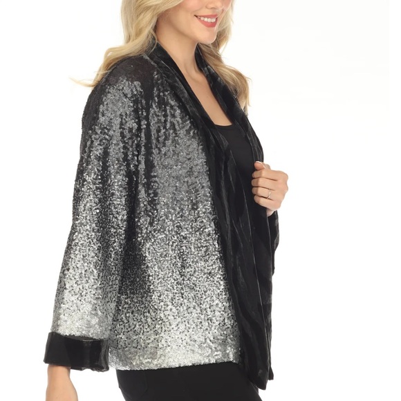 Johnny Was 🎄 Sequin Black Plaza Lined Open Front Kimono - Picture 3 of 6